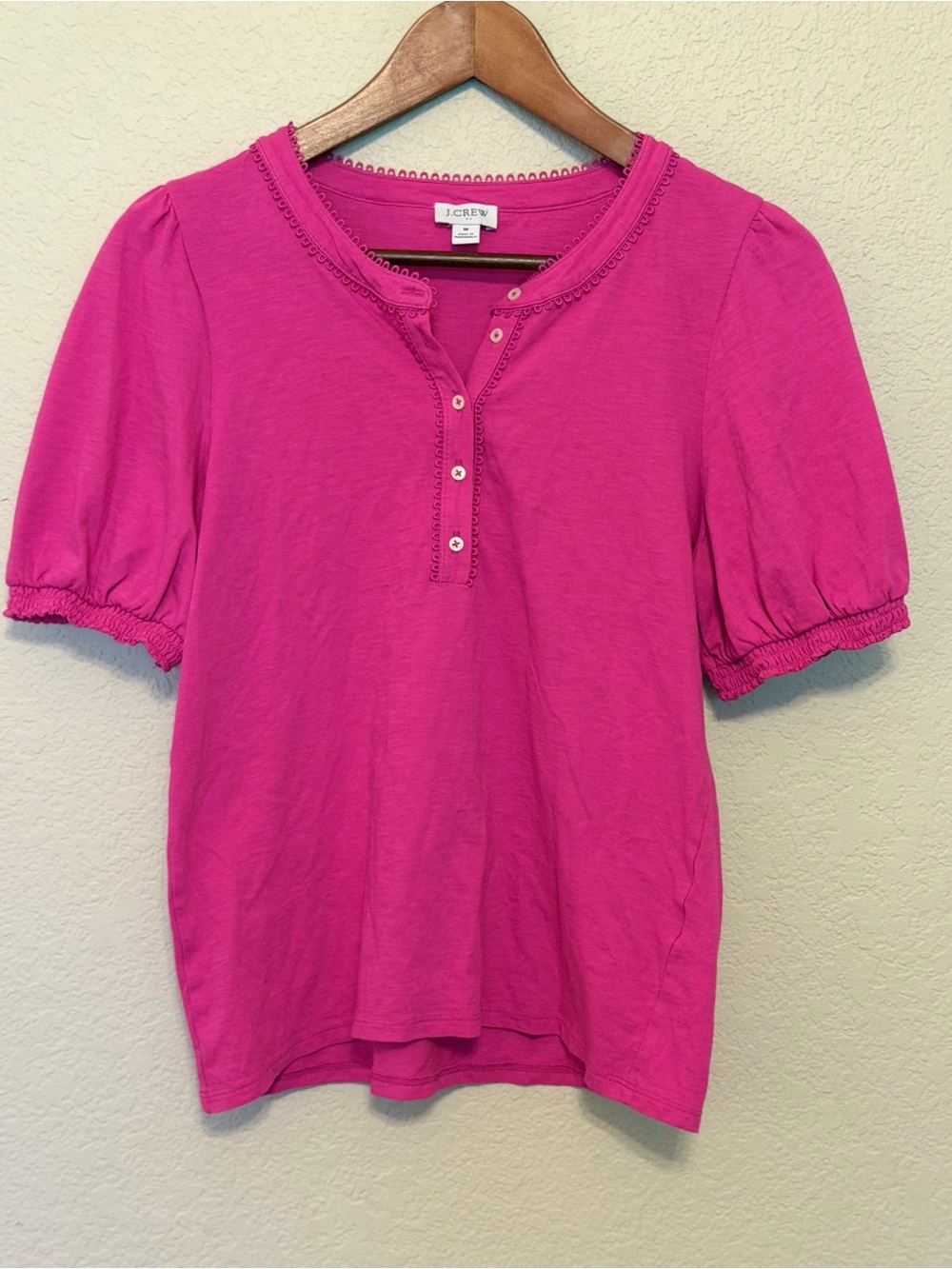 J. Crew Women's Pink Puff Short Sleeve Henley Top Size Medium